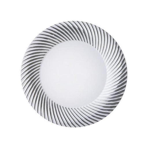 10 pcs White Round Dessert Plates with Silver Twirl - Disposable Tableware PLST_PLA0026_WHTS