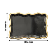 10 Rectangle 14" Paper Serving Trays with Scroll Design and Gold Rim