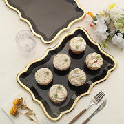10 Rectangle 14" Paper Serving Trays with Scroll Design and Gold Rim
