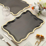 10 Rectangle 14" Paper Serving Trays with Scroll Design and Gold Rim