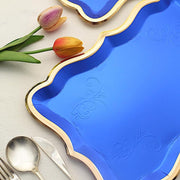 10 Rectangle 14" Paper Serving Trays with Scroll Design and Gold Rim