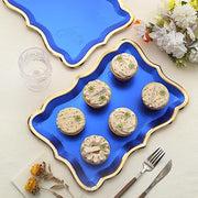 10 Rectangle 14" Paper Serving Trays with Scroll Design and Gold Rim