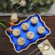 10 Rectangle 14" Paper Serving Trays with Scroll Design and Gold Rim