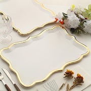 10 Rectangle 14" Paper Serving Trays with Scroll Design and Gold Rim