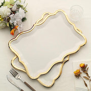 10 Rectangle 14" Paper Serving Trays with Scroll Design and Gold Rim