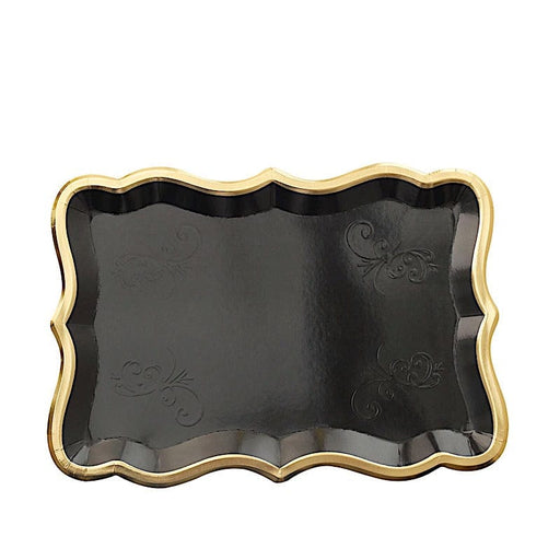 10 Rectangle 14" Paper Serving Trays with Scroll Design and Gold Rim DSP_PPTR_REC005_14_BKGD