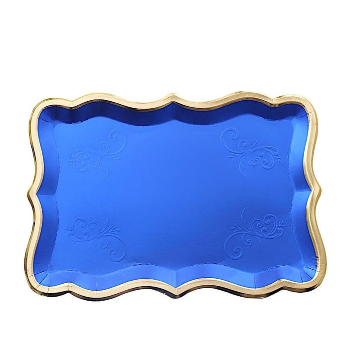 10 Rectangle 14" Paper Serving Trays with Scroll Design and Gold Rim DSP_PPTR_REC005_14_RYGD