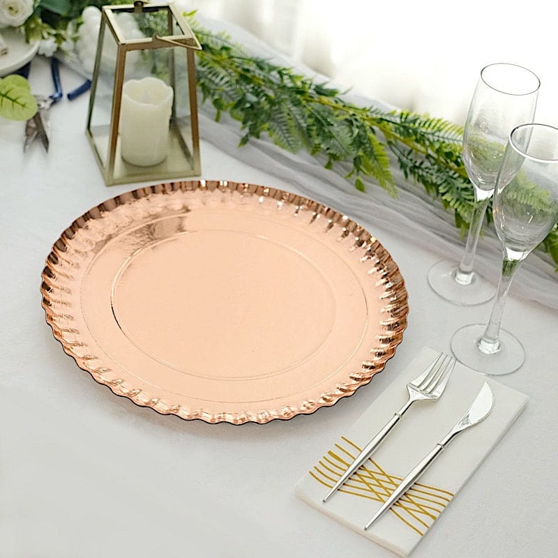 10 Round 13" Charger Plates Paper Serving Trays with Scalloped Rim Design