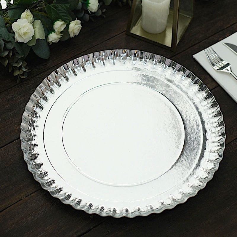 10 Round 13" Charger Plates Paper Serving Trays with Scalloped Rim Design