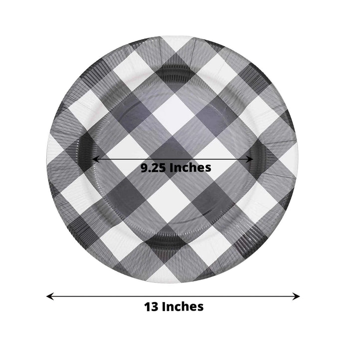 10 Round 13" Checkered Disposable Paper Charger Plates with Textured Rim