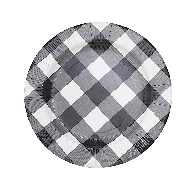 10 Round 13" Checkered Disposable Paper Charger Plates with Textured Rim