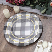 10 Round 13" Checkered Disposable Paper Charger Plates with Textured Rim