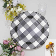 10 Round 13" Checkered Disposable Paper Charger Plates with Textured Rim