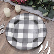 10 Round 13" Checkered Disposable Paper Charger Plates with Textured Rim