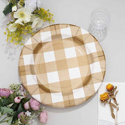 10 Round 13" Checkered Disposable Paper Charger Plates with Textured Rim