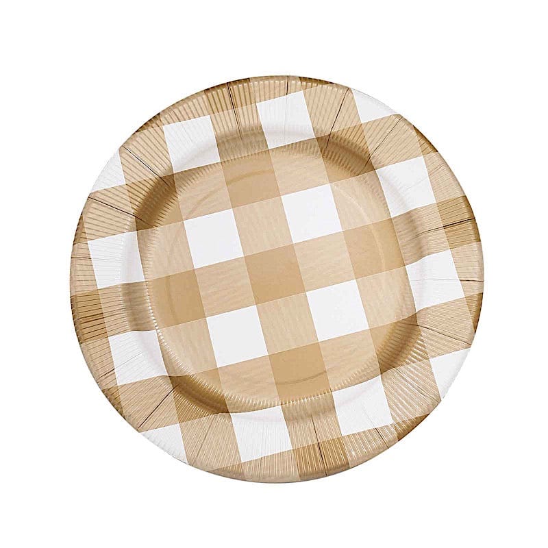 10 Round 13" Checkered Disposable Paper Charger Plates with Textured Rim