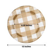10 Round 13" Checkered Disposable Paper Charger Plates with Textured Rim
