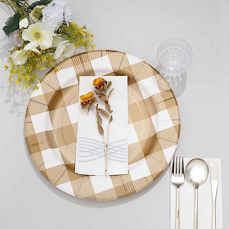 10 Round 13" Checkered Disposable Paper Charger Plates with Textured Rim