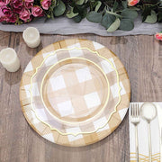 10 Round 13" Checkered Disposable Paper Charger Plates with Textured Rim