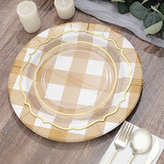 10 Round 13" Checkered Disposable Paper Charger Plates with Textured Rim