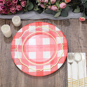 10 Round 13" Checkered Disposable Paper Charger Plates with Textured Rim