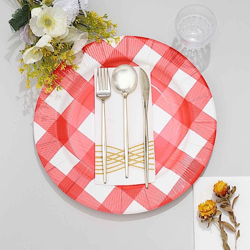 10 Round 13" Checkered Disposable Paper Charger Plates with Textured Rim