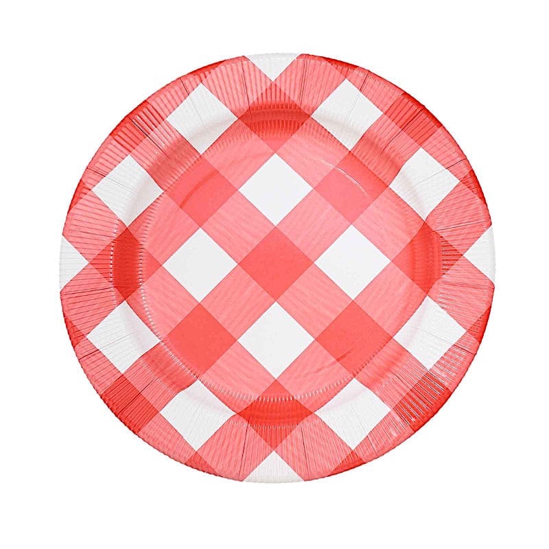 10 Round 13" Checkered Disposable Paper Charger Plates with Textured Rim