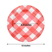 10 Round 13" Checkered Disposable Paper Charger Plates with Textured Rim