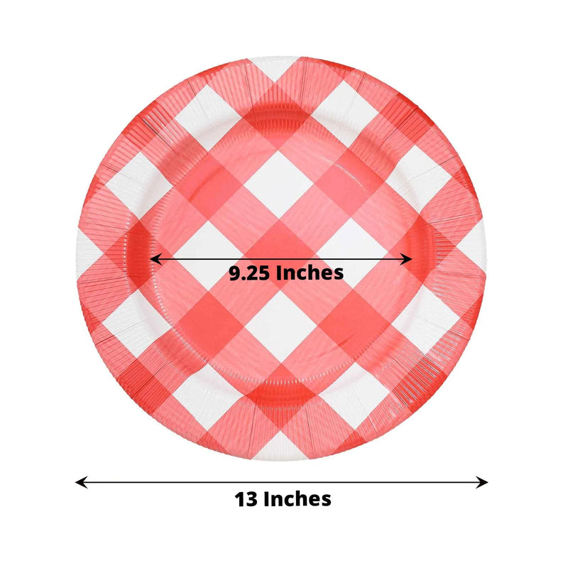 10 Round 13" Checkered Disposable Paper Charger Plates with Textured Rim