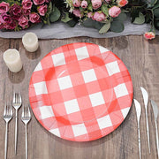 10 Round 13" Checkered Disposable Paper Charger Plates with Textured Rim