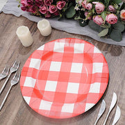 10 Round 13" Checkered Disposable Paper Charger Plates with Textured Rim