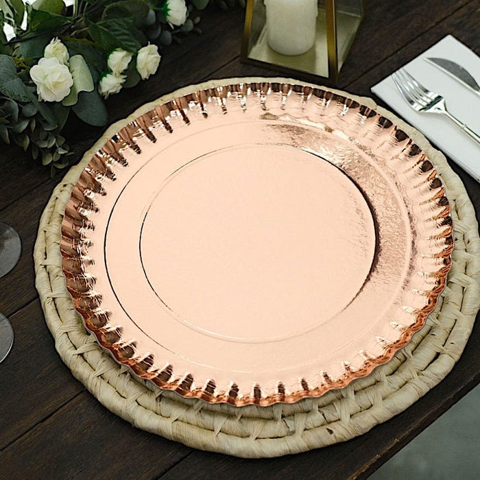 10 Round 13" Paper Serving Trays with Scalloped Rim Design
