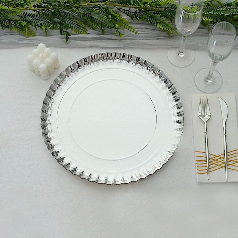 10 Round 13" Paper Serving Trays with Scalloped Rim Design