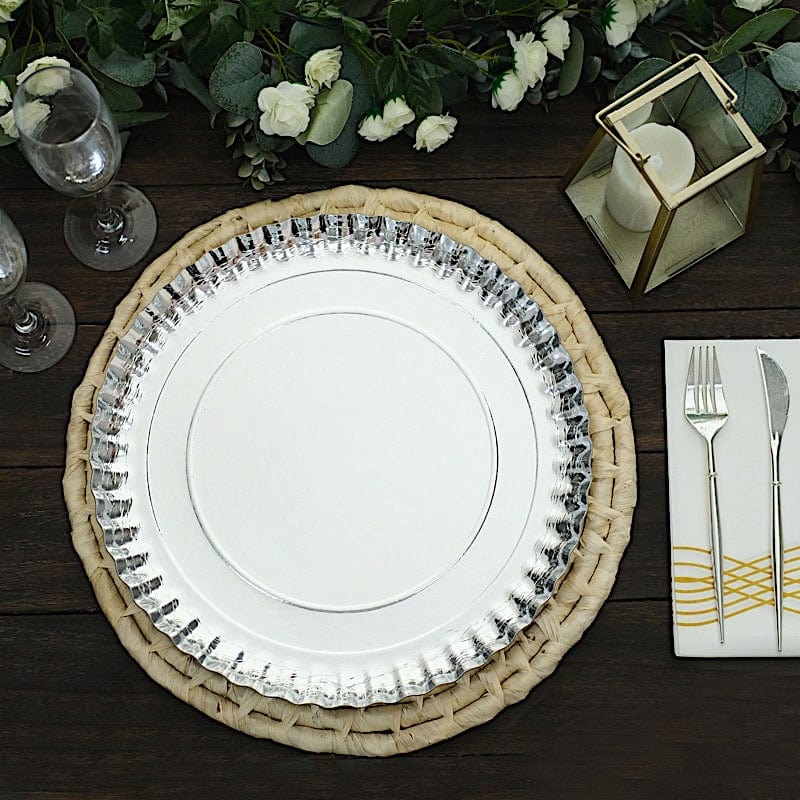 10 Round 13" Paper Serving Trays with Scalloped Rim Design