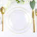 10 Round Clear Hammered Plastic Salad Dinner Plates with Gold Rim - Disposable Tableware