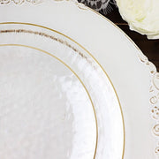 10 Round Clear Hammered Plastic Salad Dinner Plates with Gold Rim - Disposable Tableware