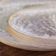 10 Round Clear Hammered Plastic Salad Dinner Plates with Gold Rim - Disposable Tableware