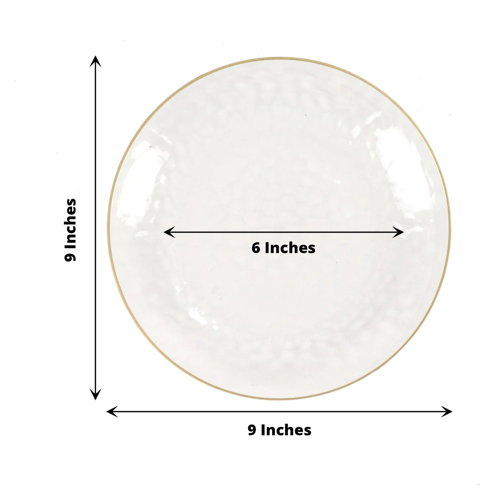 10 Round Clear Hammered Plastic Salad Dinner Plates with Gold Rim - Disposable Tableware