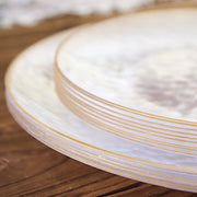 10 Round Clear Hammered Plastic Salad Dinner Plates with Gold Rim - Disposable Tableware