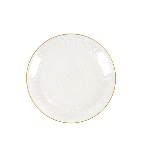 10 Round Clear Hammered Plastic Salad Dinner Plates with Gold Rim - Disposable Tableware DSP_PLR0018_7_CLGD