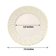10 Round Ivory Plastic Salad Dinner Plates with Gold Swirl Design Rim - Disposable Tableware