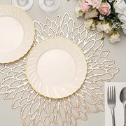 10 Round Ivory Plastic Salad Dinner Plates with Gold Swirl Design Rim - Disposable Tableware