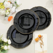 10 Round Plastic Dinner Plates with Gold Scalloped Rim - Disposable Tableware