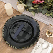 10 Round Plastic Dinner Plates with Gold Scalloped Rim - Disposable Tableware