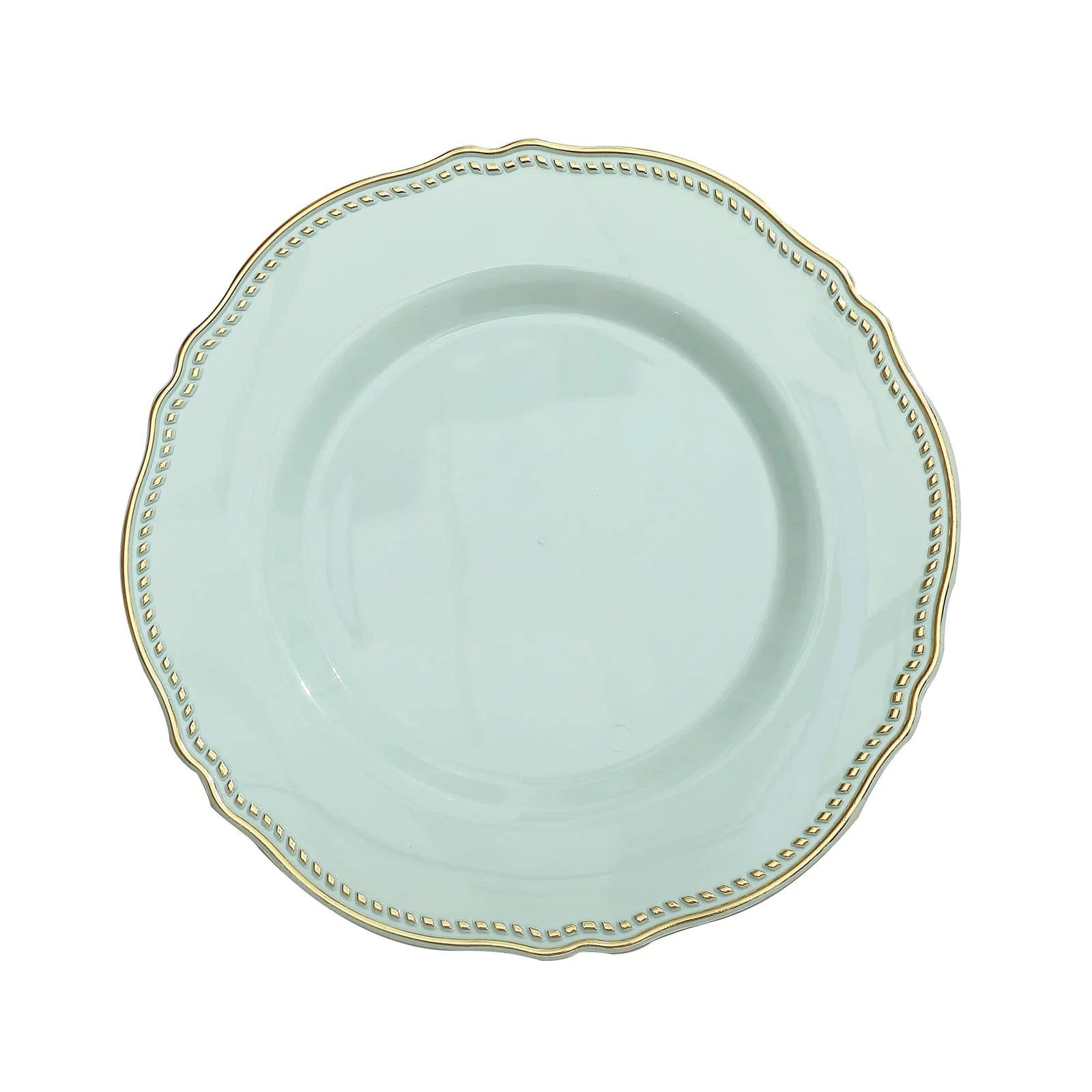 10 Round Plastic Dinner Plates with Gold Scalloped Rim - Disposable Tableware