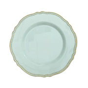 10 Round Plastic Dinner Plates with Gold Scalloped Rim - Disposable Tableware
