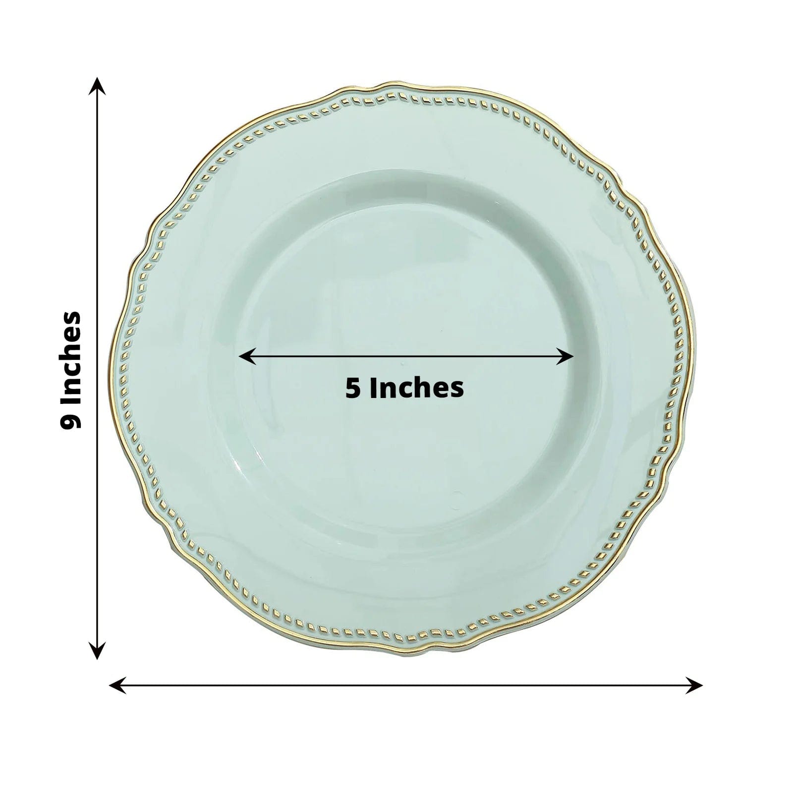 10 Round Plastic Dinner Plates with Gold Scalloped Rim - Disposable Tableware