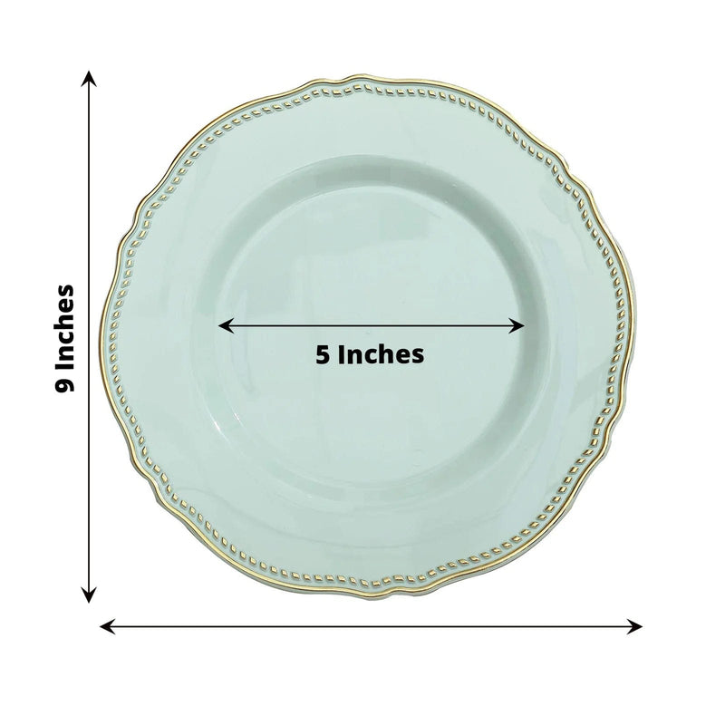 10 Round Plastic Dinner Plates with Gold Scalloped Rim - Disposable Tableware