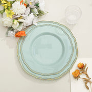 10 Round Plastic Dinner Plates with Gold Scalloped Rim - Disposable Tableware
