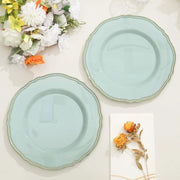 10 Round Plastic Dinner Plates with Gold Scalloped Rim - Disposable Tableware